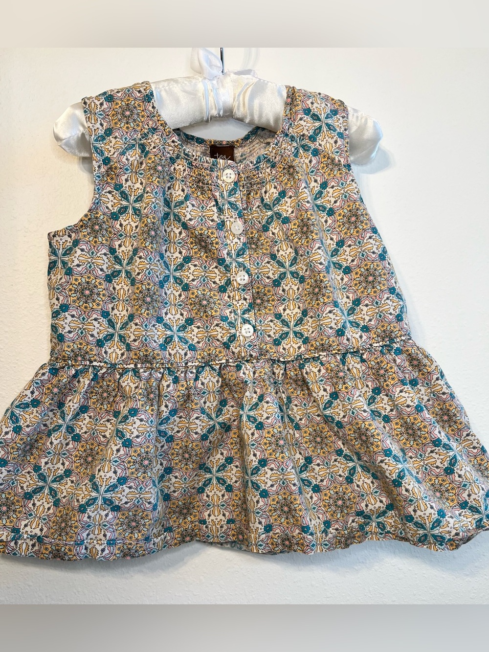 Tea Collection Geometric Tile Print Sleeveless Peplum Top Size 6